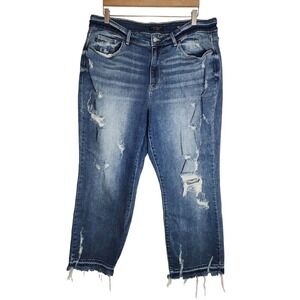 Judy Blue Jeans Women's 18W Distressed Straight Fit‎ Raw Hem Denim Blue